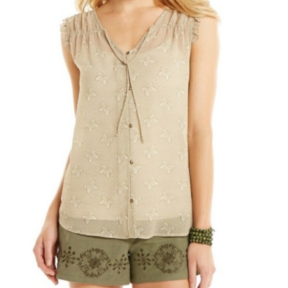 Matilda Jane Sheer Butterfly print sleeveless top~Large